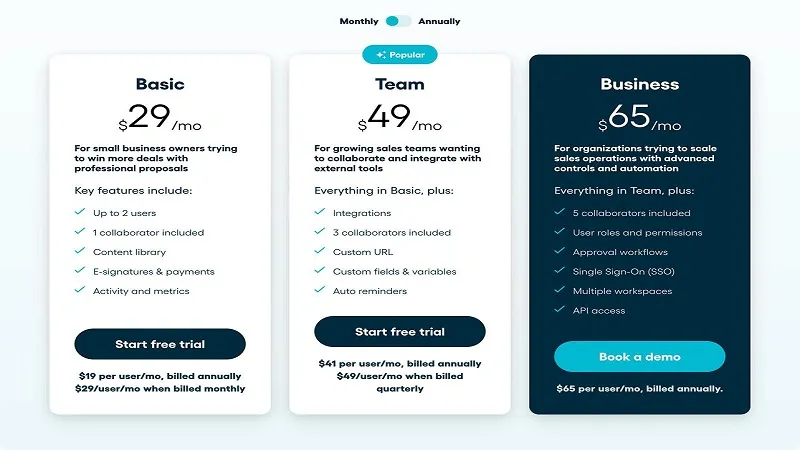 Tomoson monthly pricing plans comparison